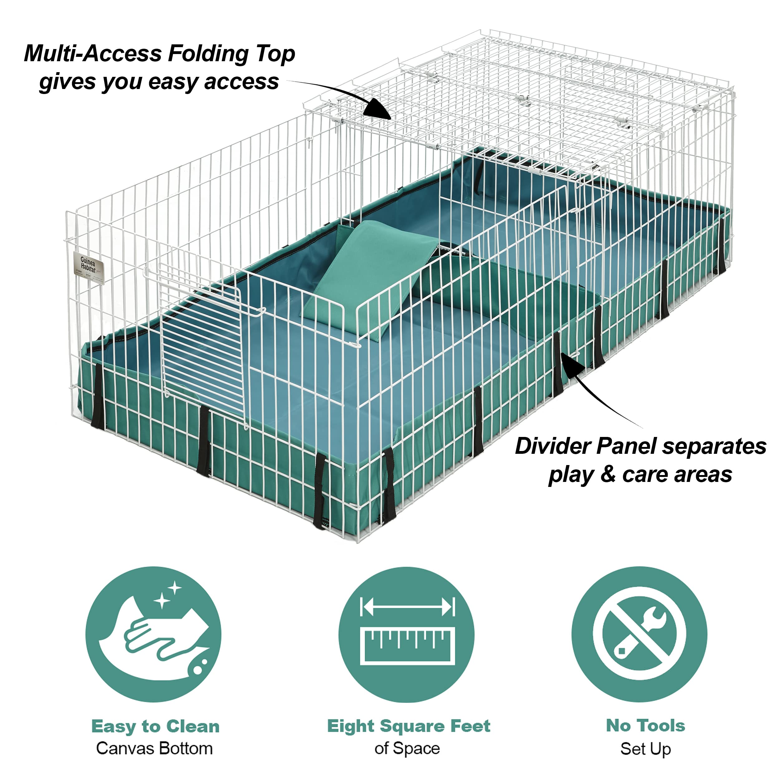 MidWest Guinea Habitat Plus: tapa plegable para seguridad y acceso controlado.