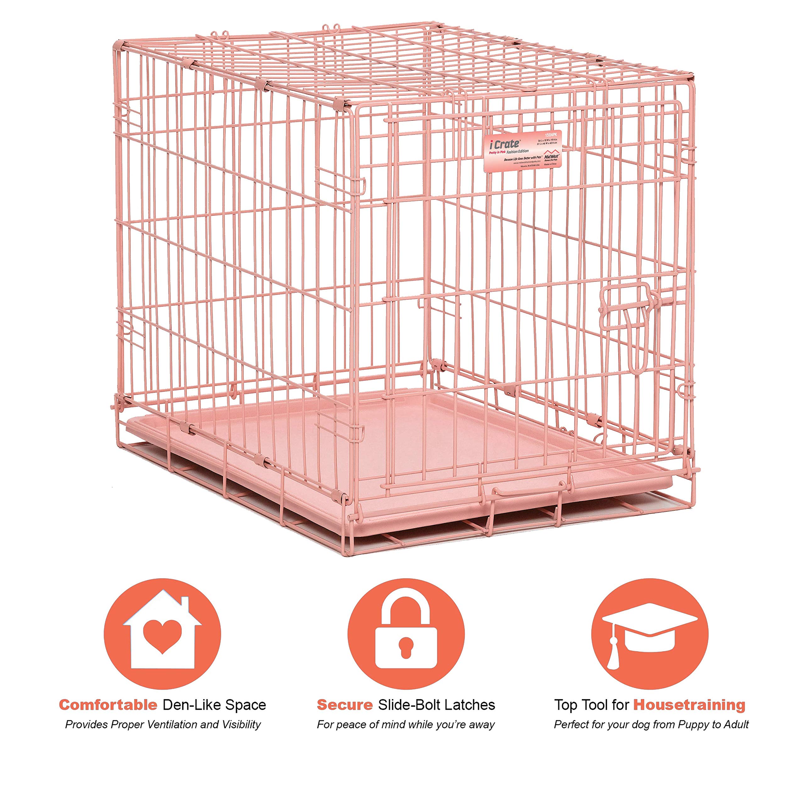 iCrate rosa con puerta única, acceso fácil para la mascota