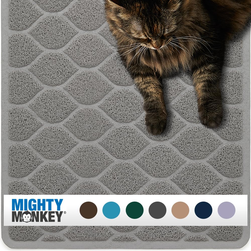 MIGHTY MONKEY: alfombrilla bajo caja de arena que atrapa residuos para suelos limpios.