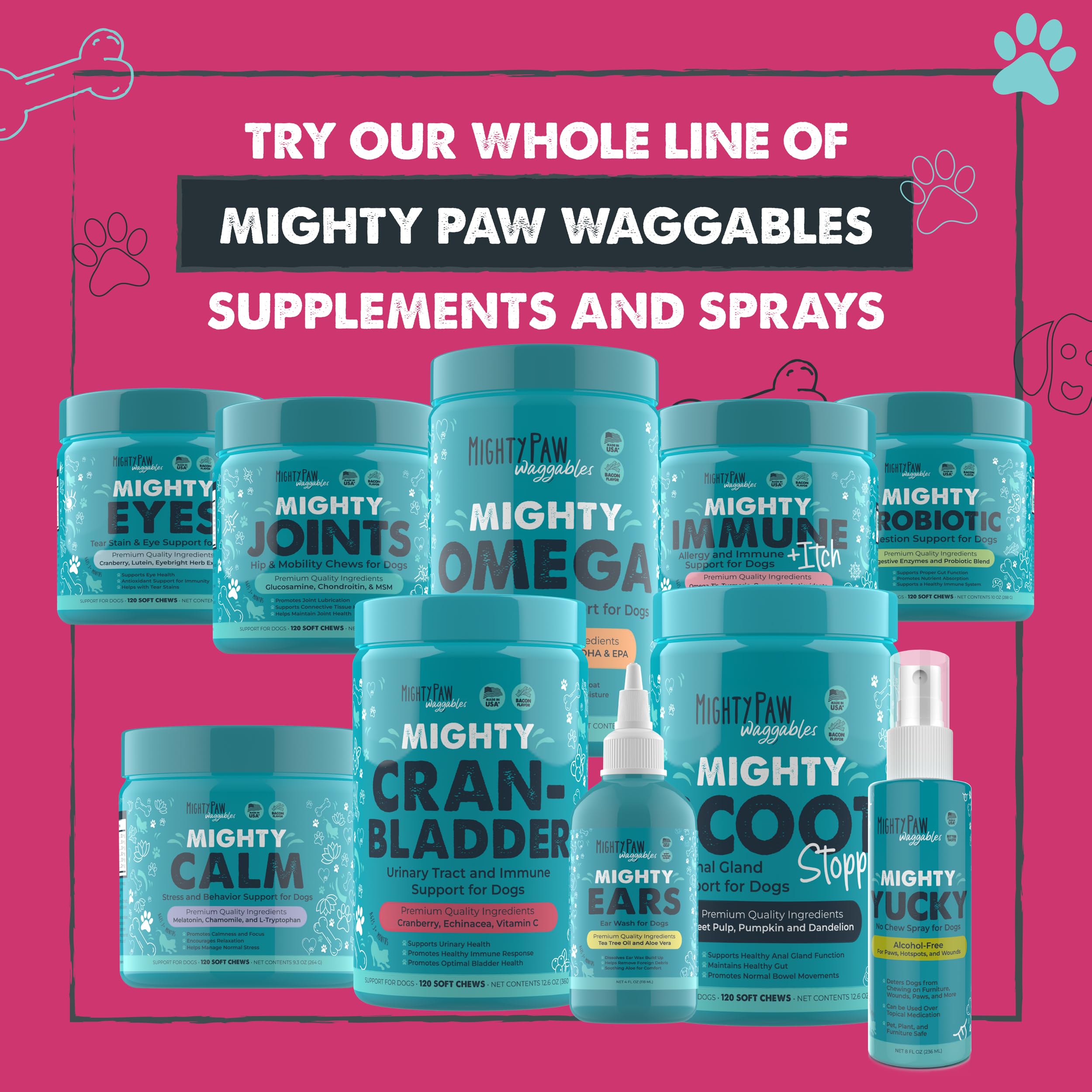 Mighty Paw fórmula veterinaria para el cuidado de la vejiga en perros activos.