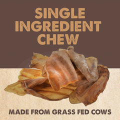 Mighty Paw ingrediente único, orejas de vaca sin aditivos para perros sensibles.