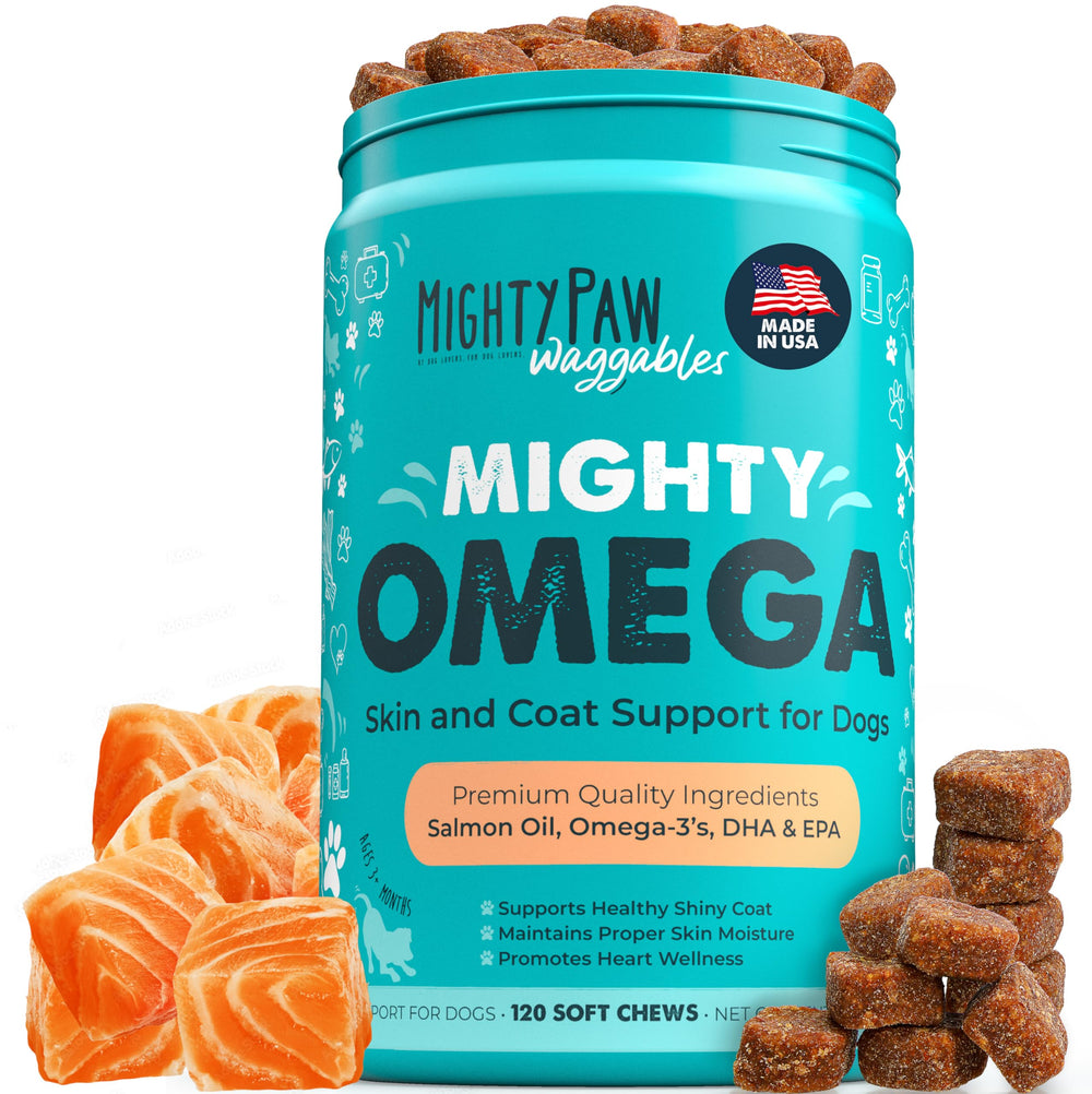 Mighty Paw Mighty Omega: empaque práctico para dosis en casa.