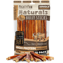 Mighty Paw Naturals Bully Stick de 6 pulgadas, ideal para masticación controlada.