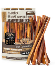 Mighty Paw Naturals, palitos de res de pastura, 12 pulgadas, masticación prolongada.