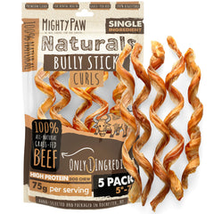 Mighty Paw Naturals Curly Bully Sticks 6 pulgadas, snack duradero para perros.
