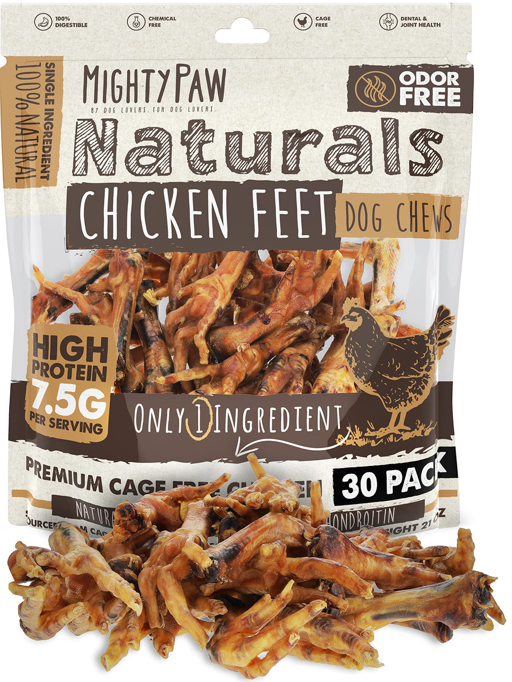 Mighty Paw Naturals patitas de pollo secas, snack natural para perros
