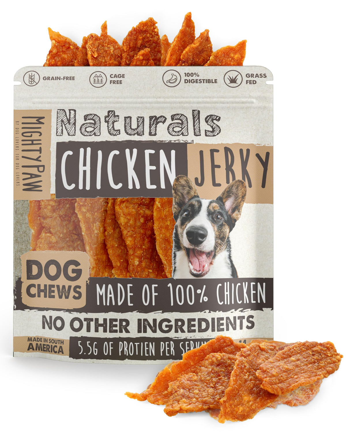 Mighty Paw Naturals tiras de pollo para perros, snack natural para perros activos