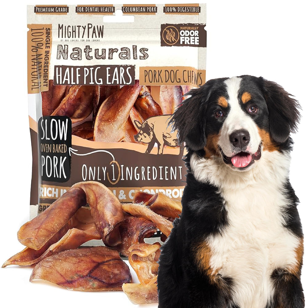 Mighty Paw orejas de cerdo a la mitad para perros, paquete de doce unidades
