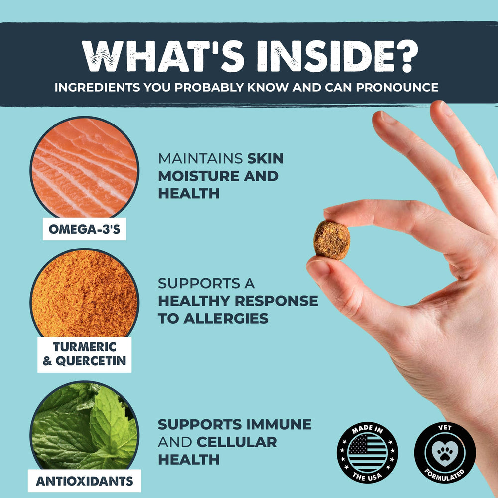 Etiqueta de Mighty Paw Waggables con ingredientes clave y beneficios.