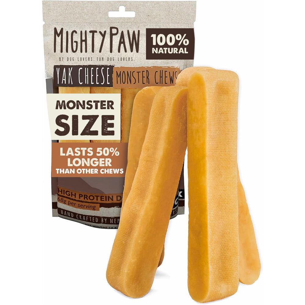 Mighty Paw Yak Cheese Dog Chews pack monstruo 4, ideal para premiar perros grandes