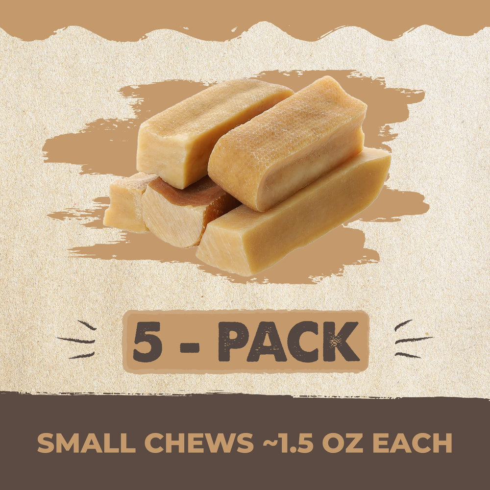 Mighty Paw Yak Cheese Sticks: envase compacto de cinco piezas para viaje.