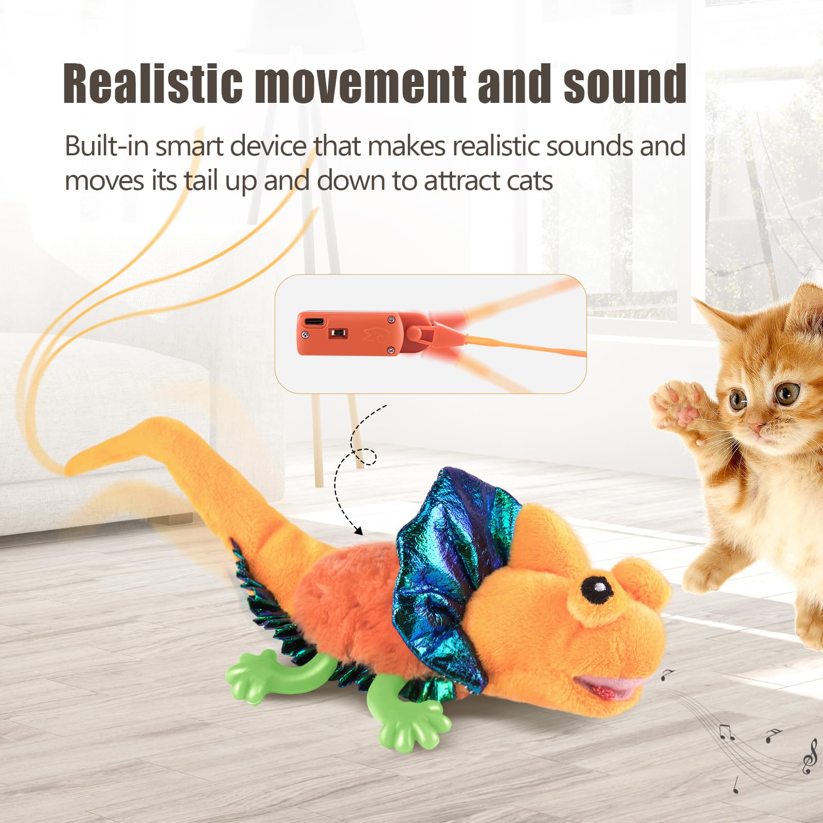Migipaws Lagarto juego automatizado que se mueve para distracción saludable.
