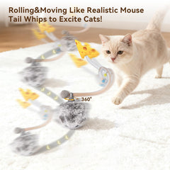 Migipaws MigiMouse giro con cola móvil, diversión dinámica para gatos activos.