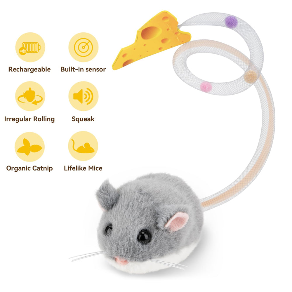 Migipaws Migimouse peluche duradero, cuerpo suave y resistente para juego prolongado.