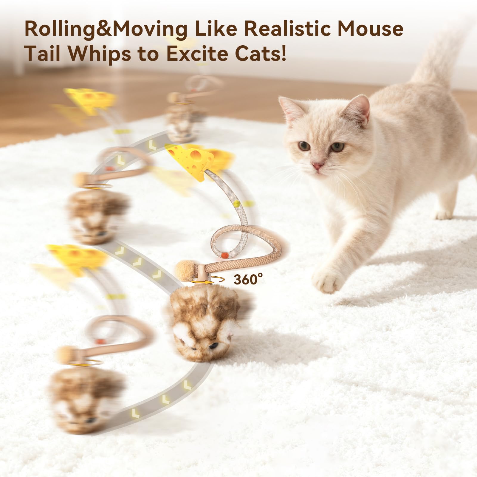 Migipaws Migimouse Rodante 360°, movimiento impredecible para caza en casa