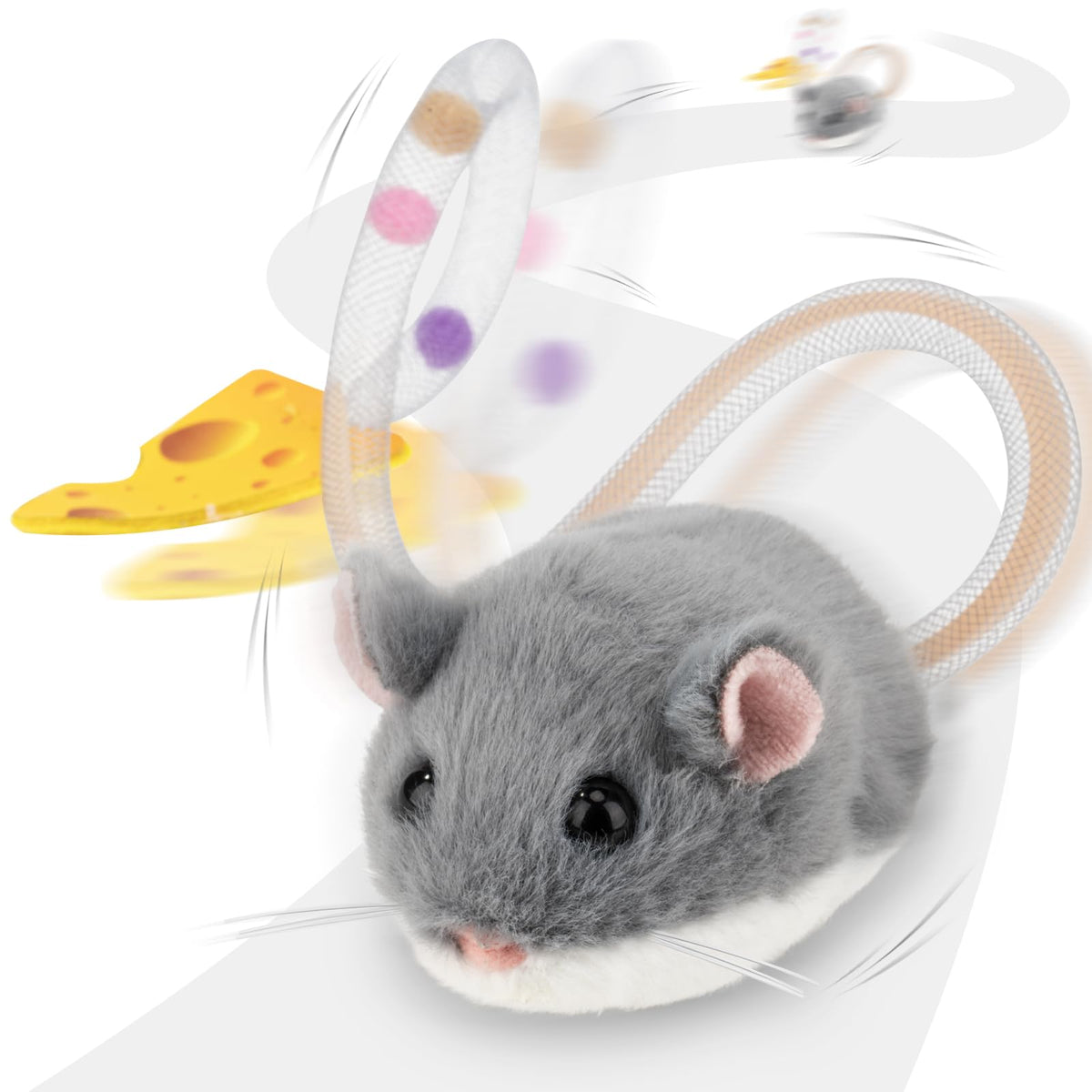 Migipaws Migimouse rodante 360 para gatos de interior, entretenimiento constante y juego activo.