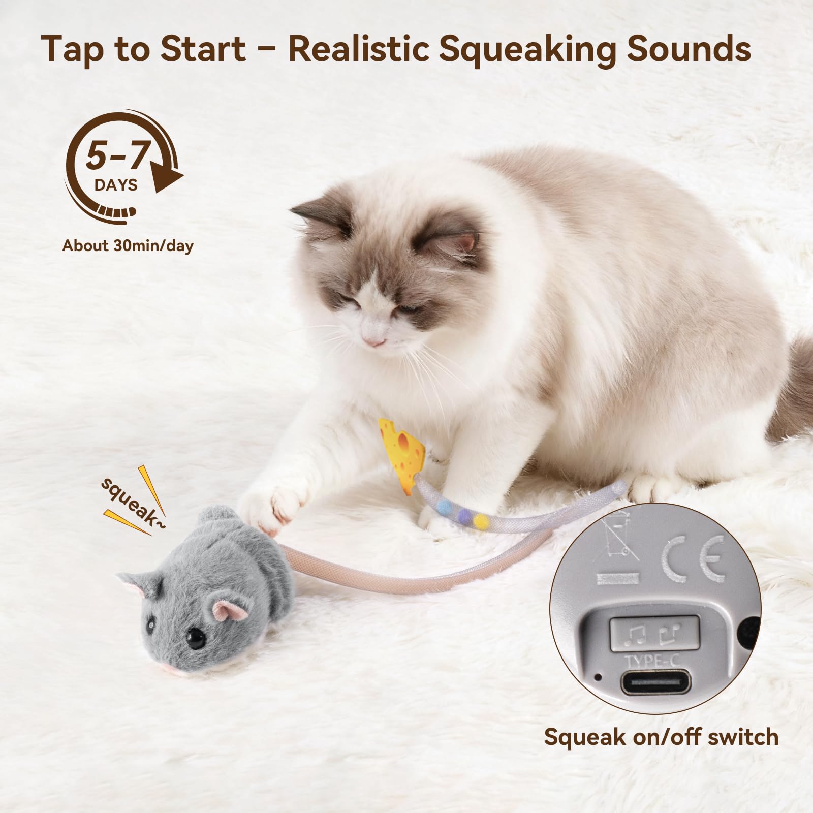 Migipaws Migimouse sonido realista, atrae al gato al juego y el acecho.