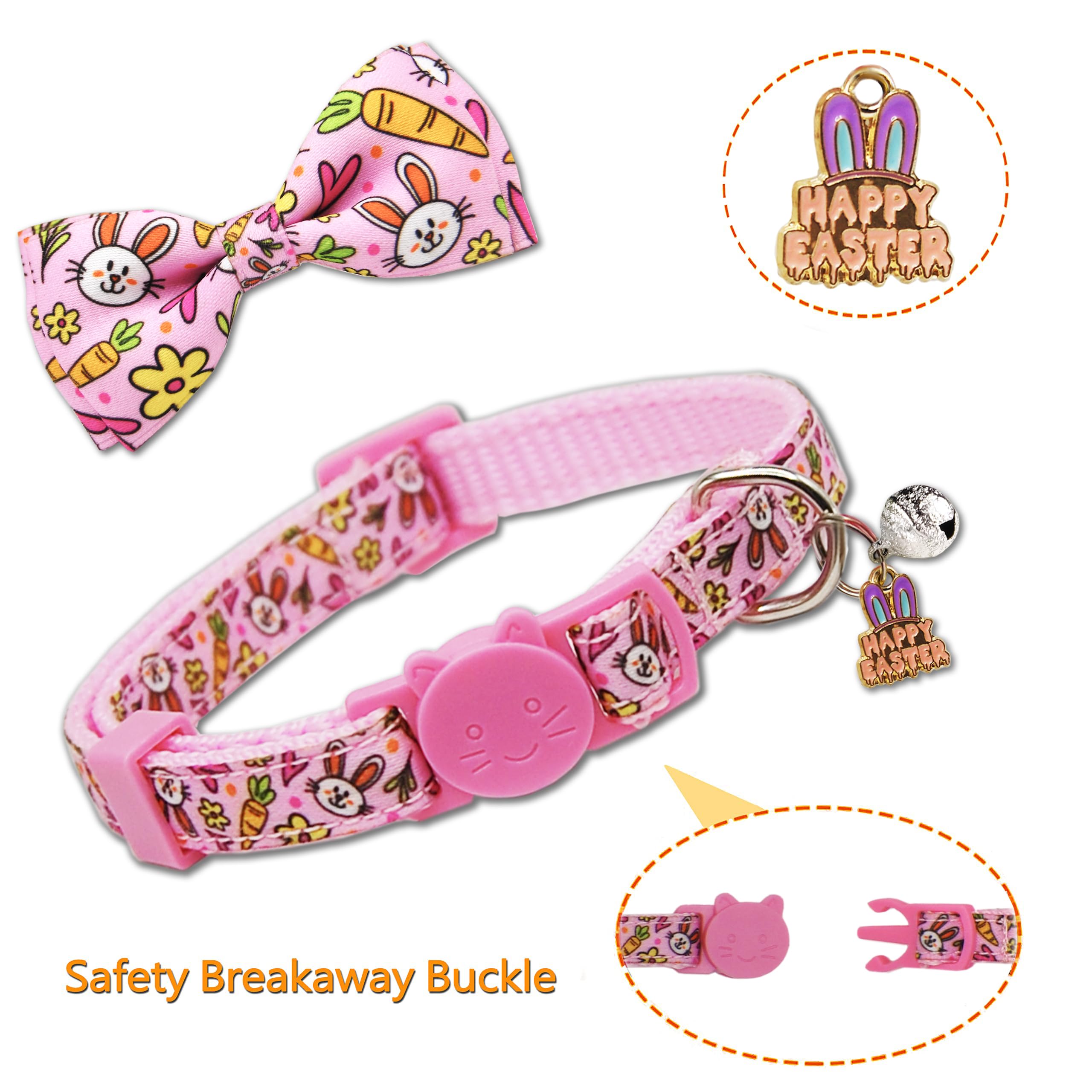 Collar Miiemiu azul de Pascua con lazo y campana para gatos, estilo festivo.