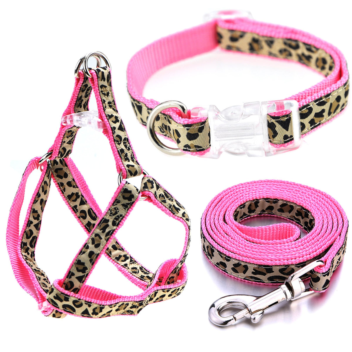 Arnés Mile High Life leopard-rosa para paseos con control suave.