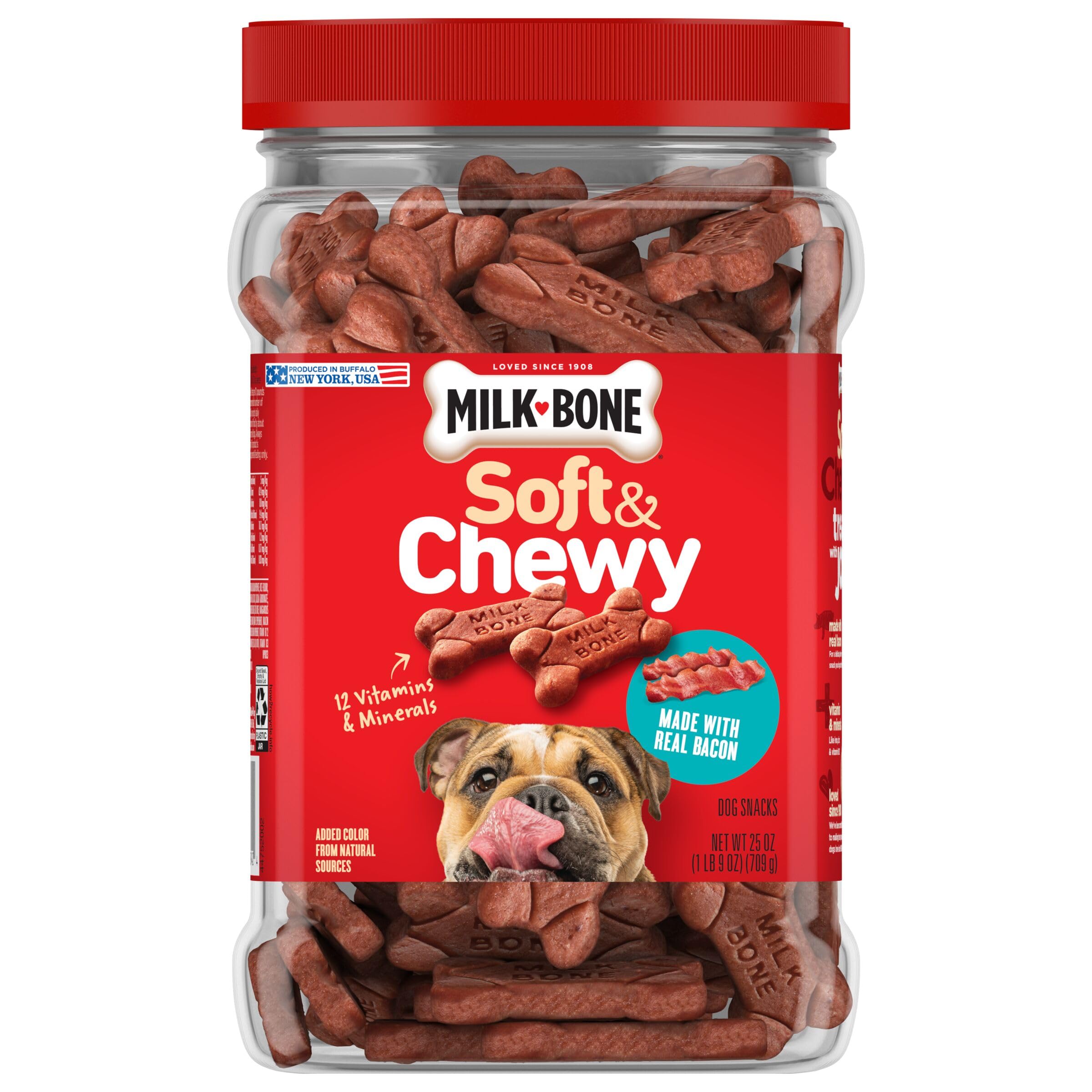 Milk-Bone 25oz canister on kitchen counter ready for daily snacks
