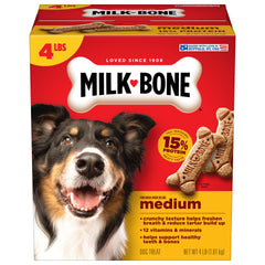 Milk-Bone Original galletas crujientes en caja, para perros medianos; sabroso snack diario.