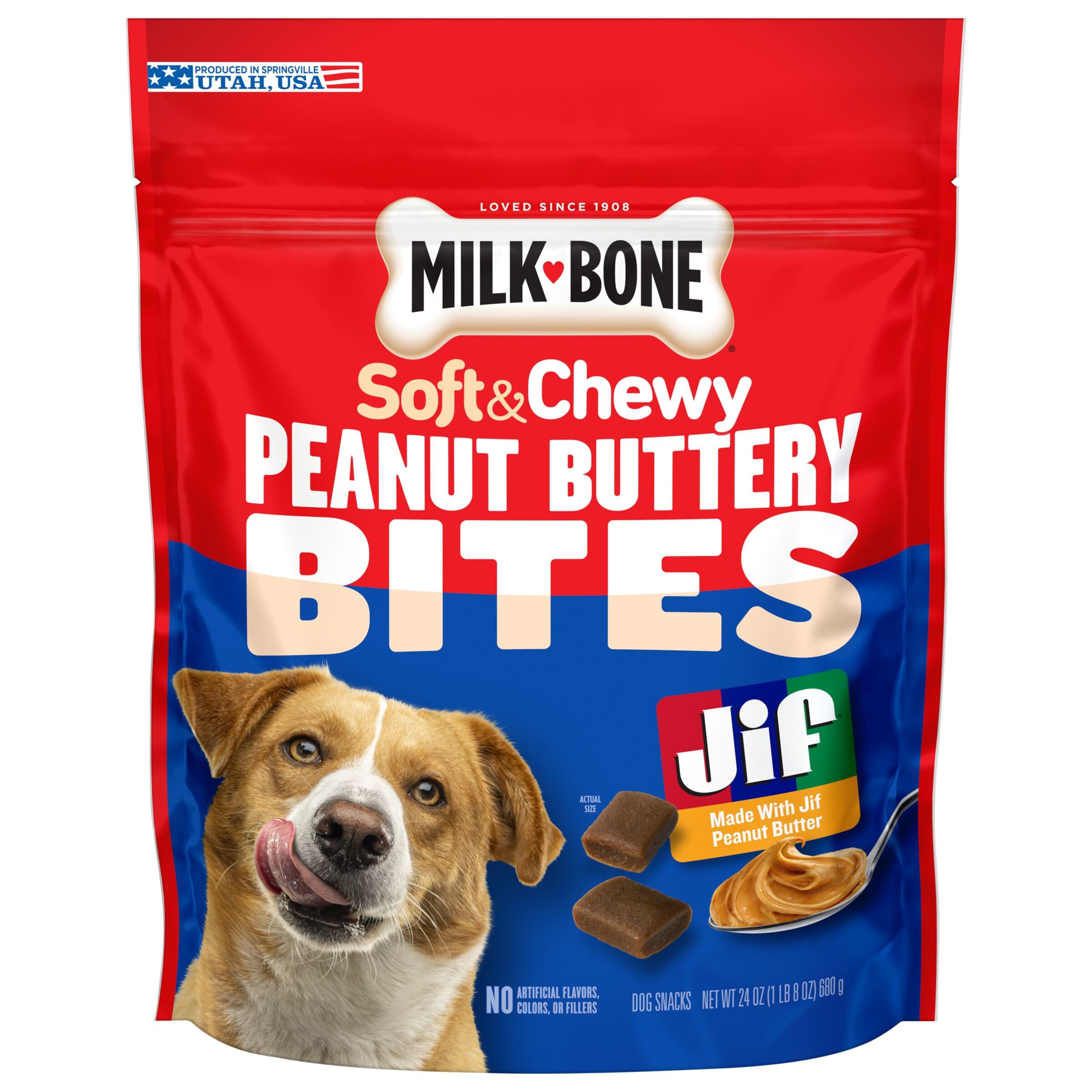 Milk-Bone Bocados suaves mantequilla de maní, bolsa de 24 onzas, premio conveniente.