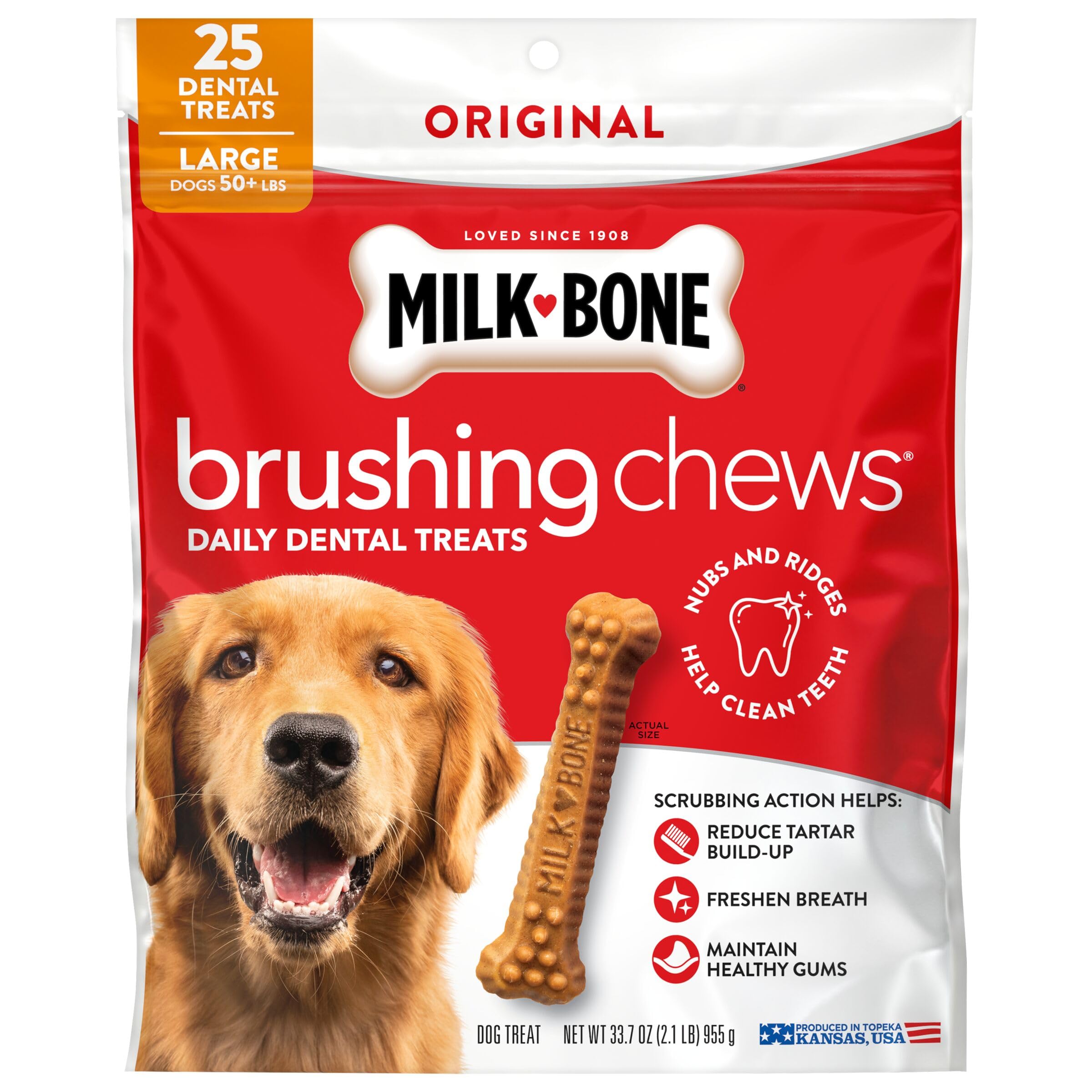 Milk-Bone Brushing Chews uso diario, cuidado dental práctico