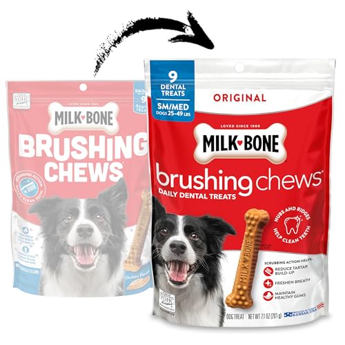 Milk-Bone Brushing Chews aliento fresco al masticar tras la comida.