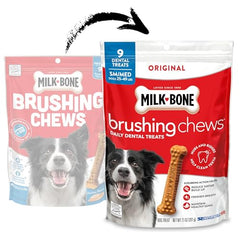 Milk-Bone Brushing Chews aliento fresco al masticar tras la comida.