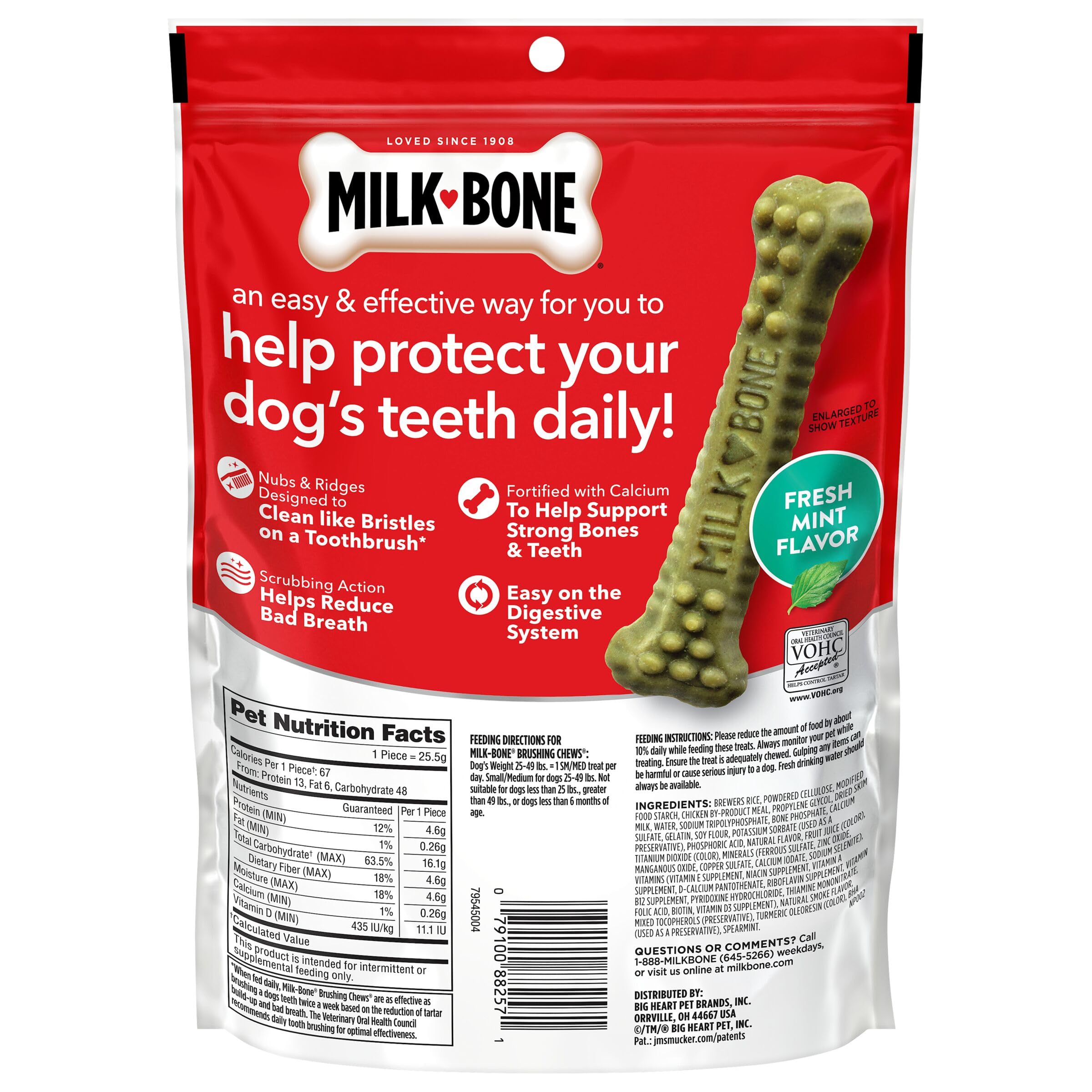 Milk-Bone Brushing Chews Original sabor pollo, aliento fresco mejora.