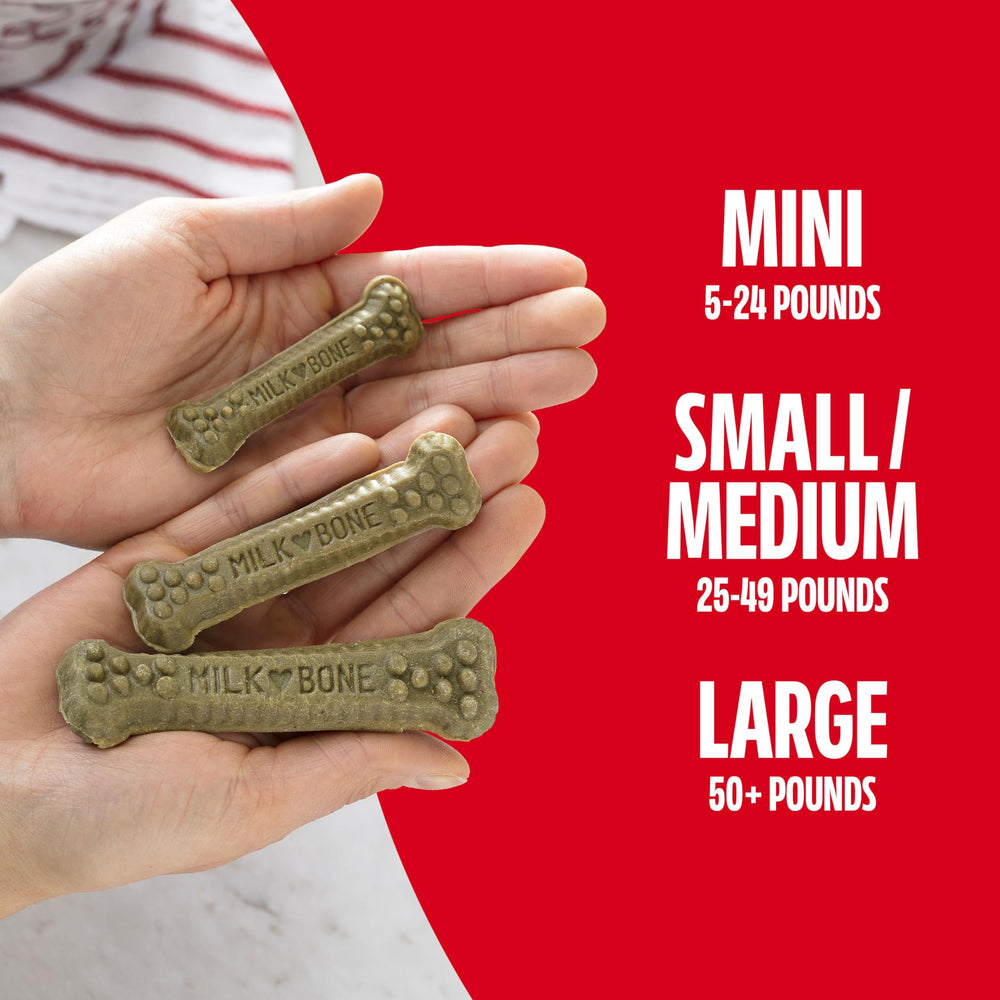 Milk-Bone Brushing Chews Original sabor pollo, cuidado dental diario para perros.