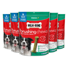 Milk-Bone Brushing Chews Original sabor pollo, paquete 5, masticables dentales para perros.