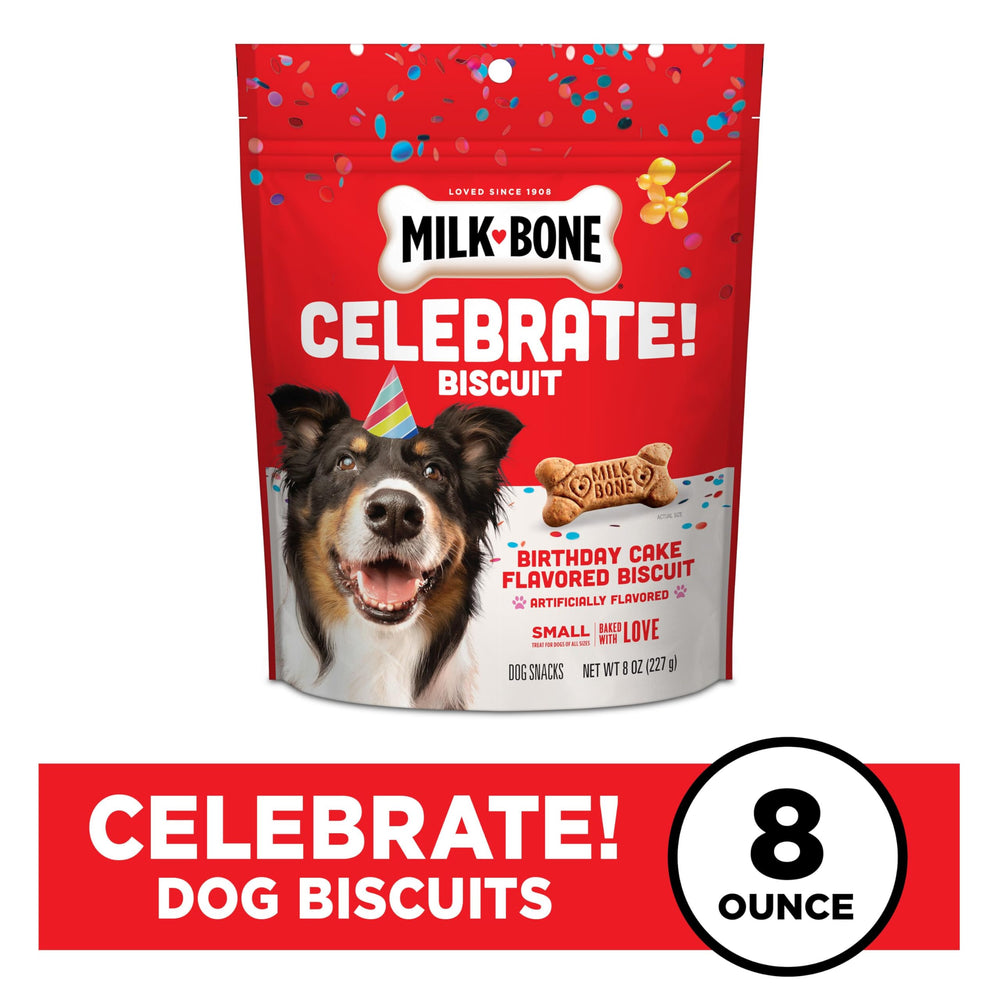 Milk-Bone Celebrate galletas crujientes para perros, adecuada para fiestas.