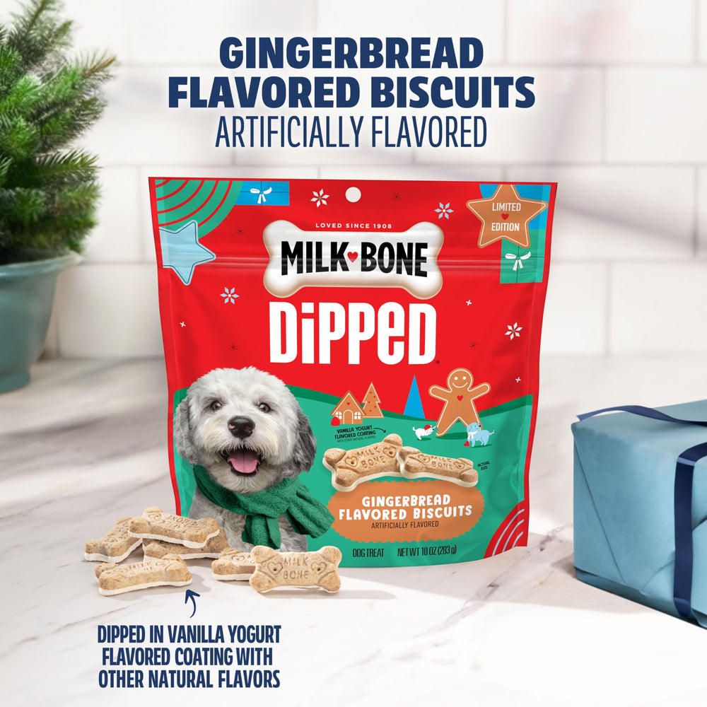 Milk-Bone Dipped textura crujiente para perros que ayuda a refrescar el aliento.