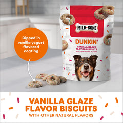 Milk-Bone Dunkin: cobertura de yogur con vainilla, sabor delicioso para perros.