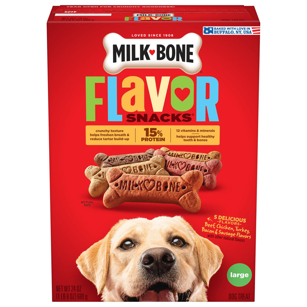 Milk-Bone galletas sabor res para perros grandes, crujientes y sabrosas para cada snack.