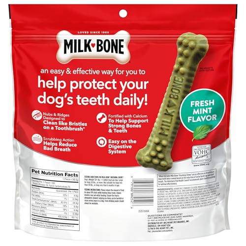 Milk-Bone masticables dentales, paquete de 18 unidades grandes para perros grandes.