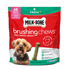 Milk-Bone masticables dentales mini con frescura de menta para limpieza diaria.