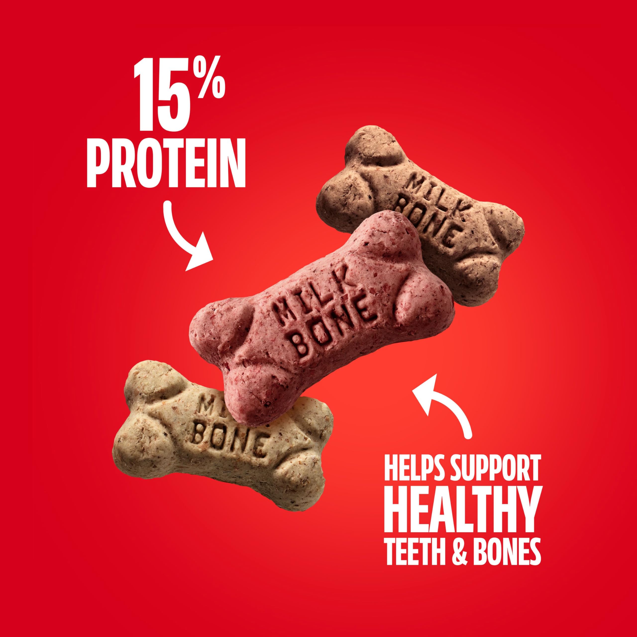 Milk-Bone Minis sabor tocino, snack sabroso para paseo y juego.