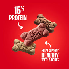 Milk-Bone Minis sabor tocino, snack sabroso para paseo y juego.