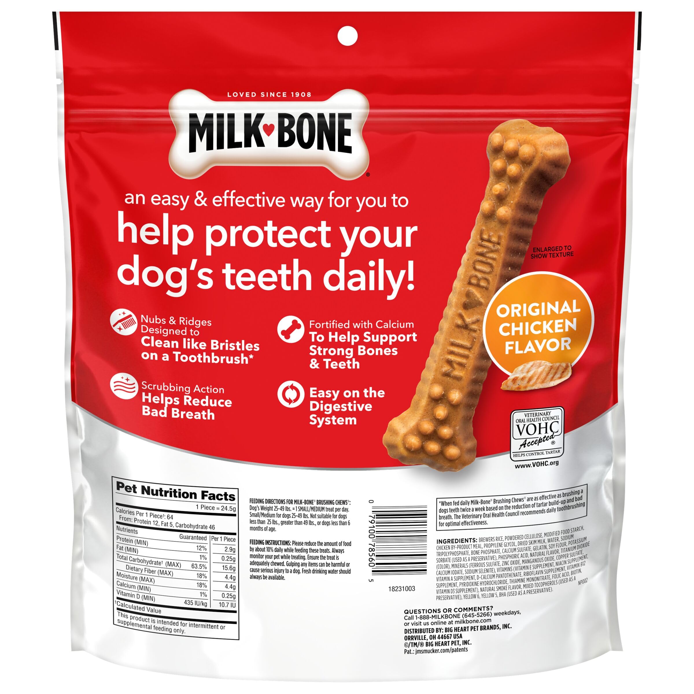 Milk-Bone Golosinas Cepillantes Original Pollo, fácil de digerir y aptas para dieta diaria.