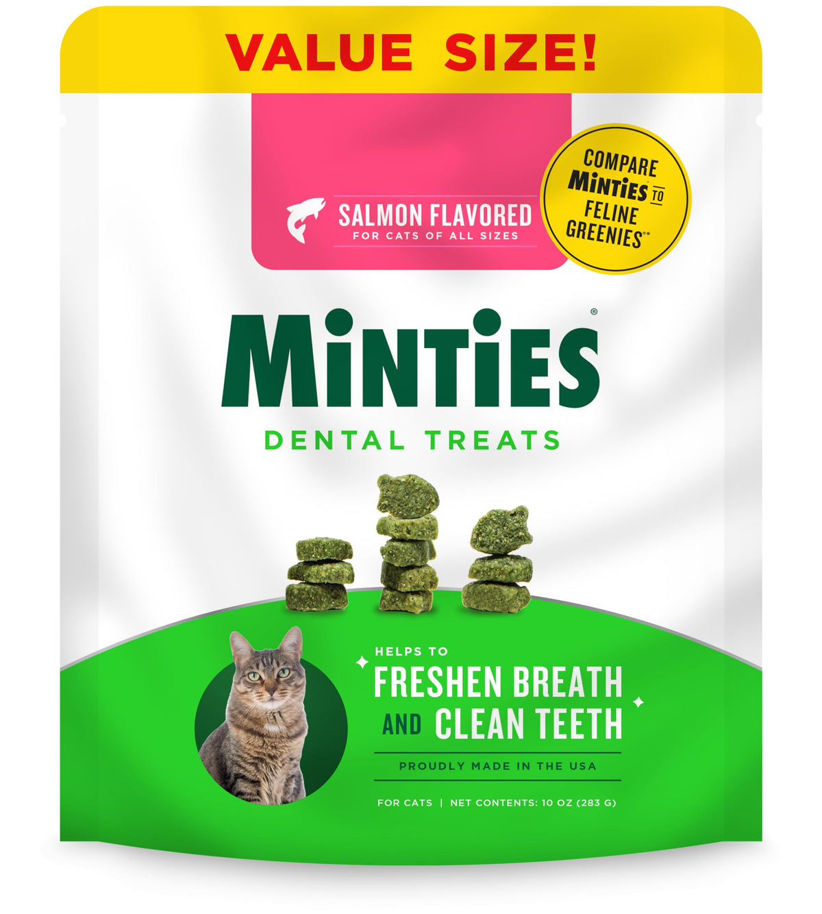 Minties bocado dental para gatos sabor salmón, ideal para higiene dental