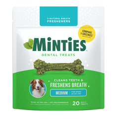 Minties dental chews: paquete de 20 unidades para perros medianos, ayuda a la limpieza dental.