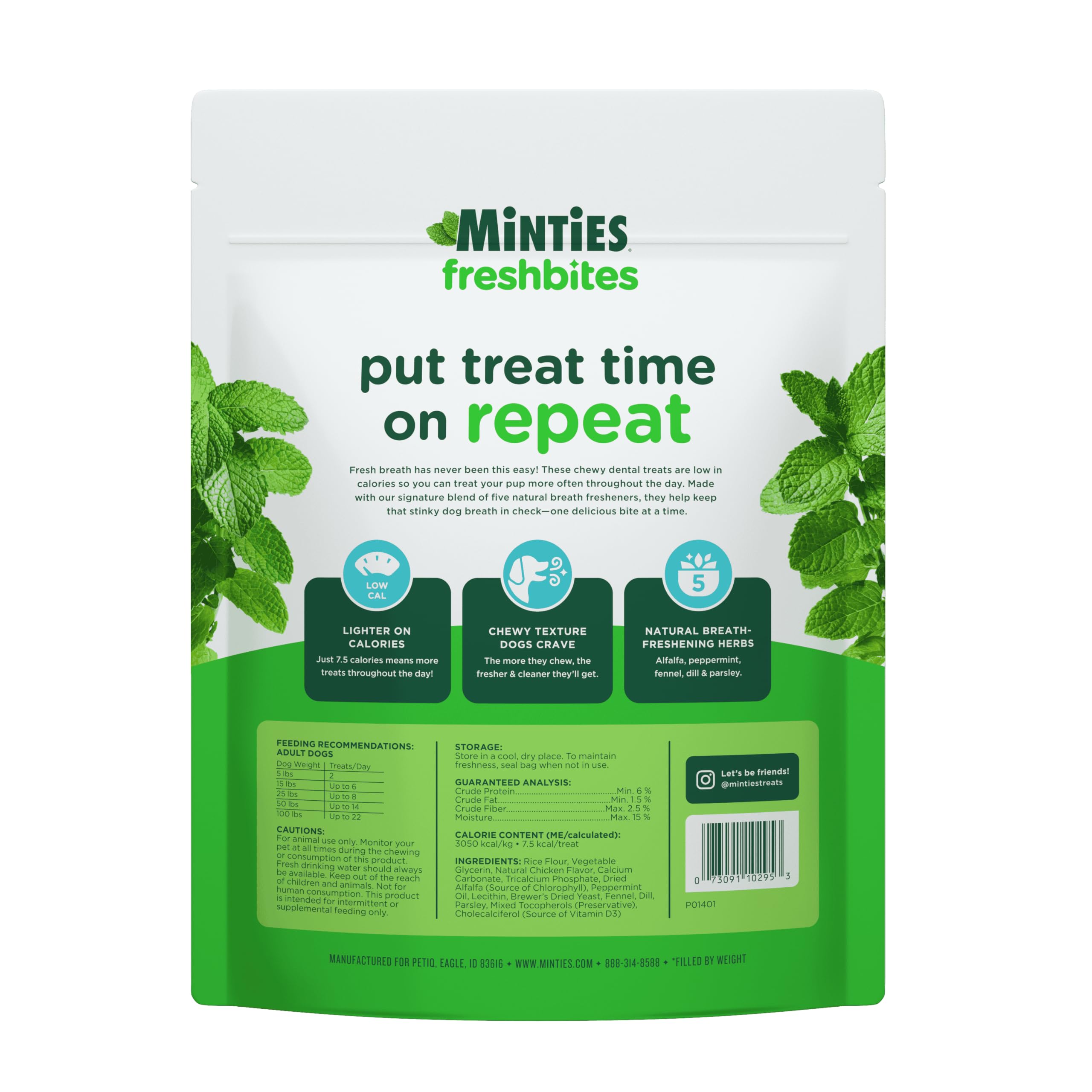 Minties FreshBites controla olores con ingredientes naturales para aliento agradable.