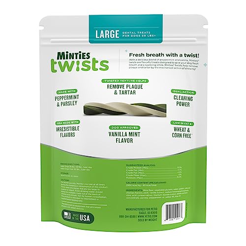 Minties Twists: hueso dental para perro grande, aliento más fresco.