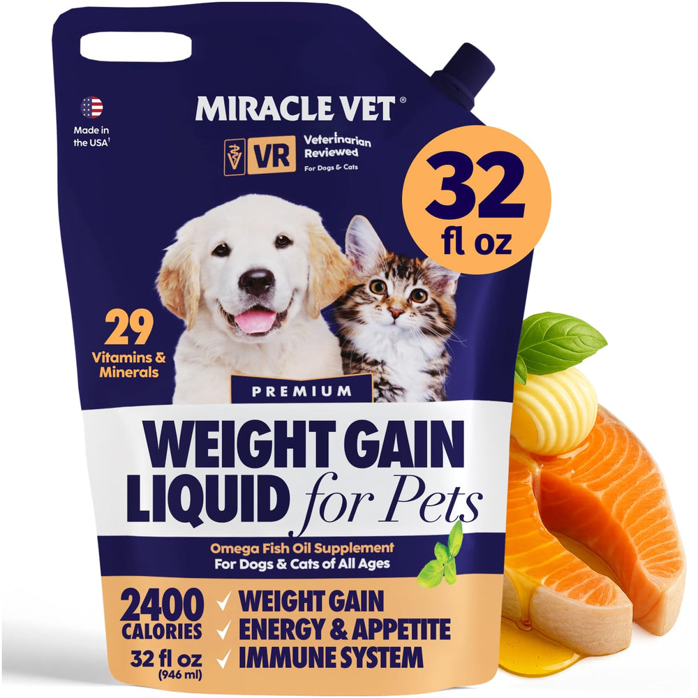 Miracle Vet aumento de peso para perros y gatos, botella lista para uso diario.
