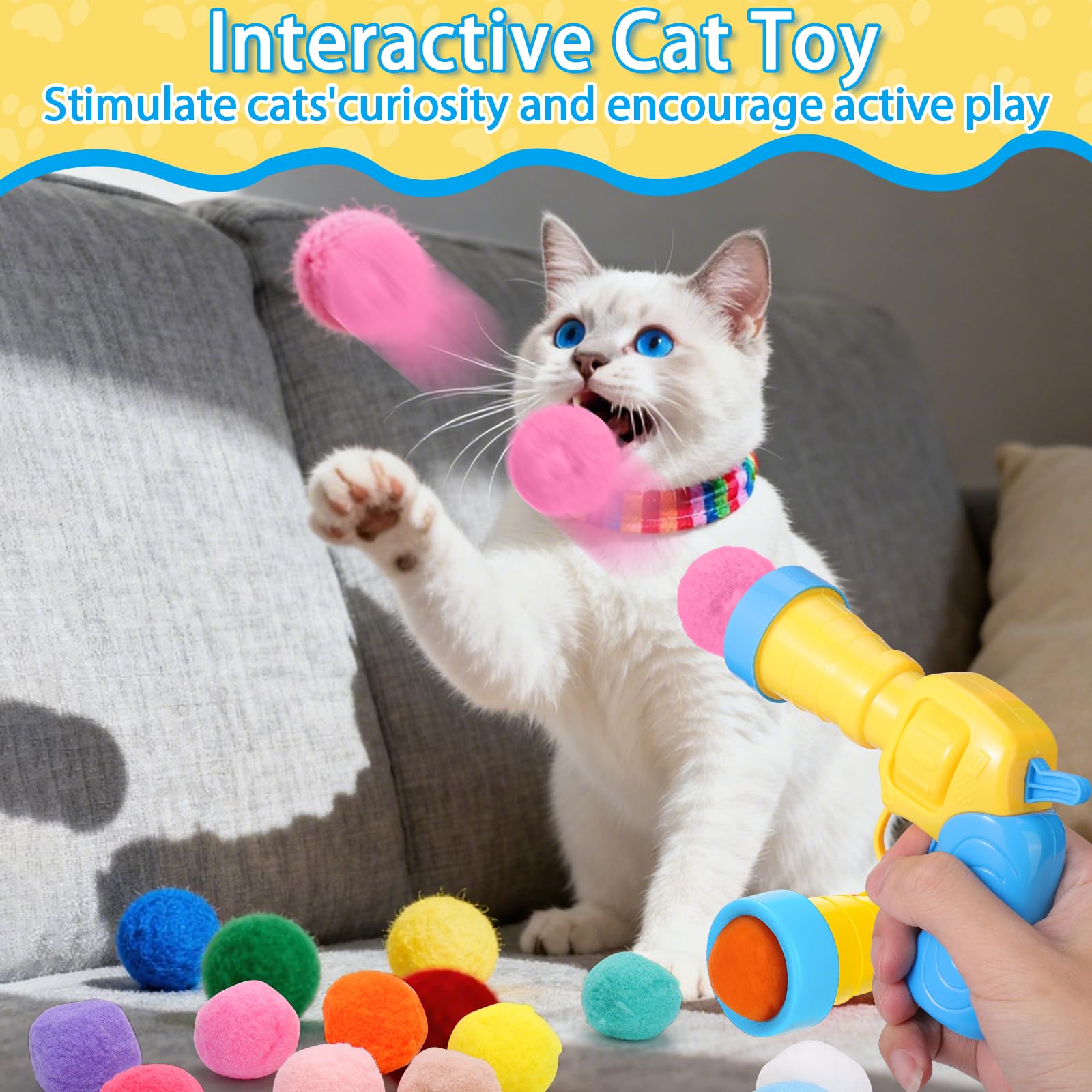 Bolas pom-pom suaves de Mity Rain: diversión segura para gatitos en interiores.