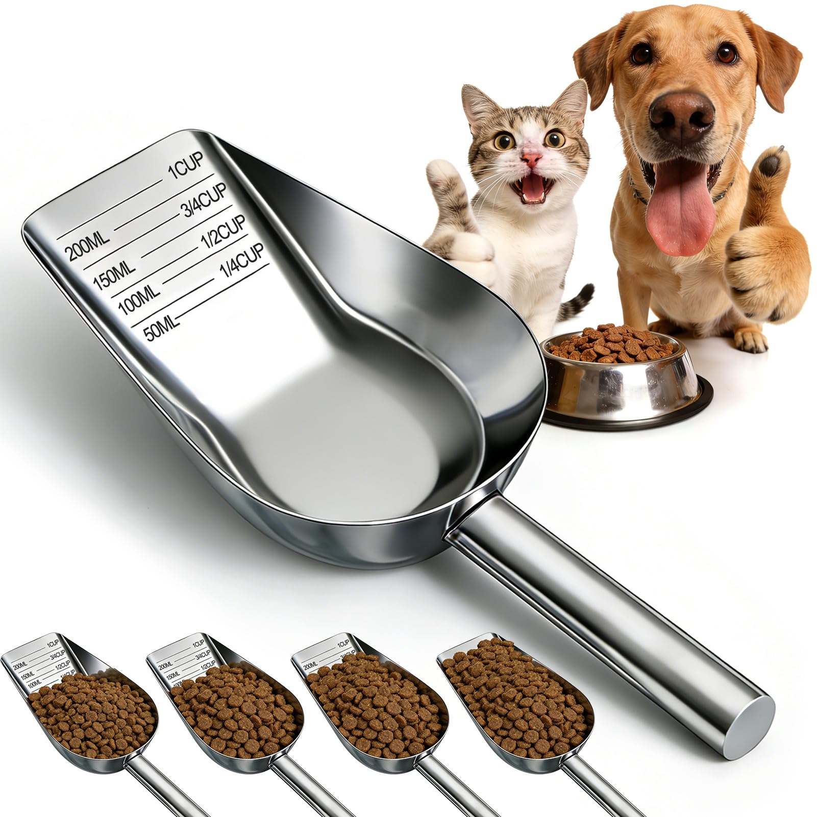 Cucharón Mity rain para alimento de perros, acero inoxidable, mango largo, medición precisa