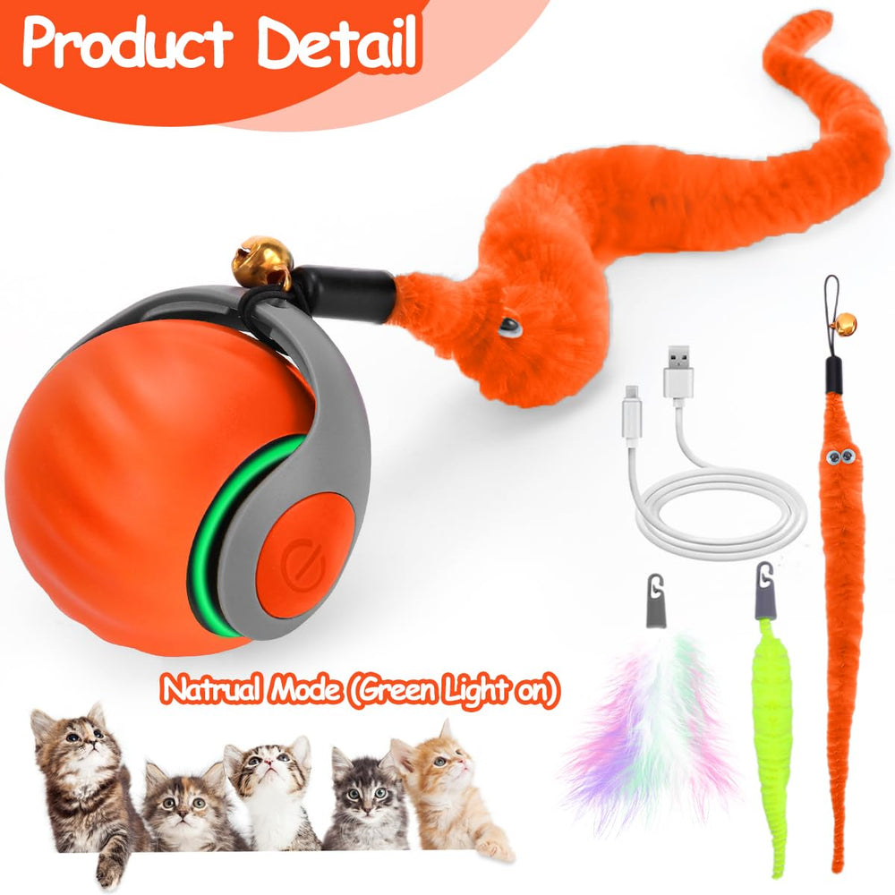 Gato feliz jugando con la bola Mity Rain con plumas