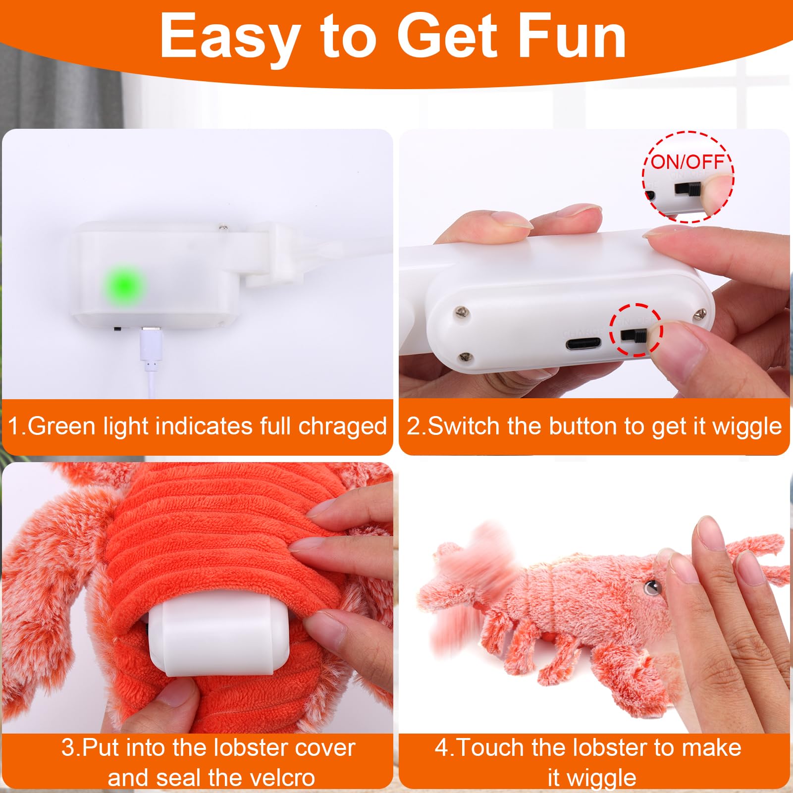 Fácil de usar: langosta interactiva de Mity Rain para perros.